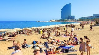 BARCELONA BEACH WALK along Barceloneta Beach Promenade  Spain [upl. by Gnek]