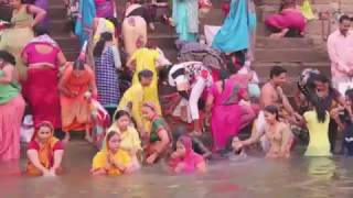 Hindu Worshipers Flock to the Ghats at Sunrise in Varanasi India [upl. by Leunamnauj]