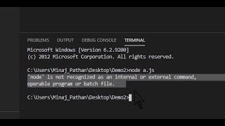 Node is not recognized as an internal and external command operable program or batch file in vscode [upl. by Twedy]