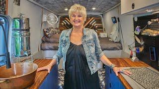 Solo Female Van Life at age 70 Tour of INCREDIBLE DIY Ford Transit Stealth Camper Conversion [upl. by Rehteh]